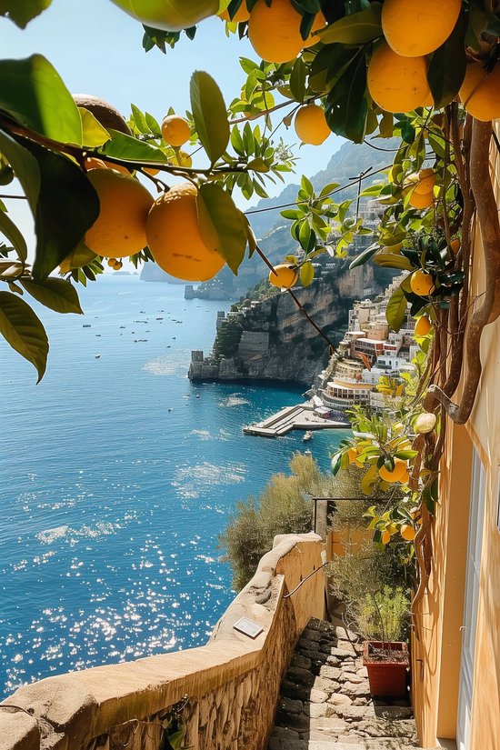 Amalfi Poster | Citrons Poster | Paysage Affiche | Affiche artistique | Affiche colorée | Affiche de vacances | 51x71cm | ANNÉE | Décoration murale | Affiche murale | Convient pour l'encadrement