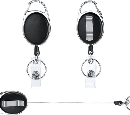 MNGARISTA Set van 2 stuks intrekbare sleutelhanger, zware karabijnhaak, ID- badge rol met 80 cm intrekbaar stalen koord, 226,8 g