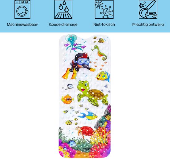 Badmat enfant et bébé - plongeur tortue poisson océan sous l'eau - grand tapis antidérapant - antidérapant bébés enfants - tapis antidérapant - tapis de bain enfant tapis de bain bébé tapis de douche douche salle de bain - grand - lavable