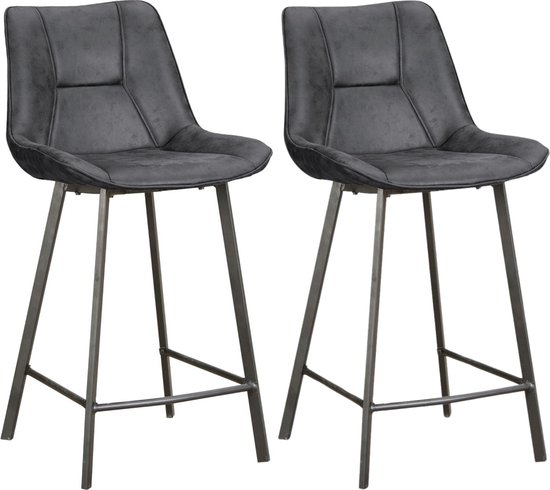 Colenis® - Tabouret de bar Zera - Chaise de bar - Set de 2 - Anthracite - Microfibre - Microfibre - Industriel