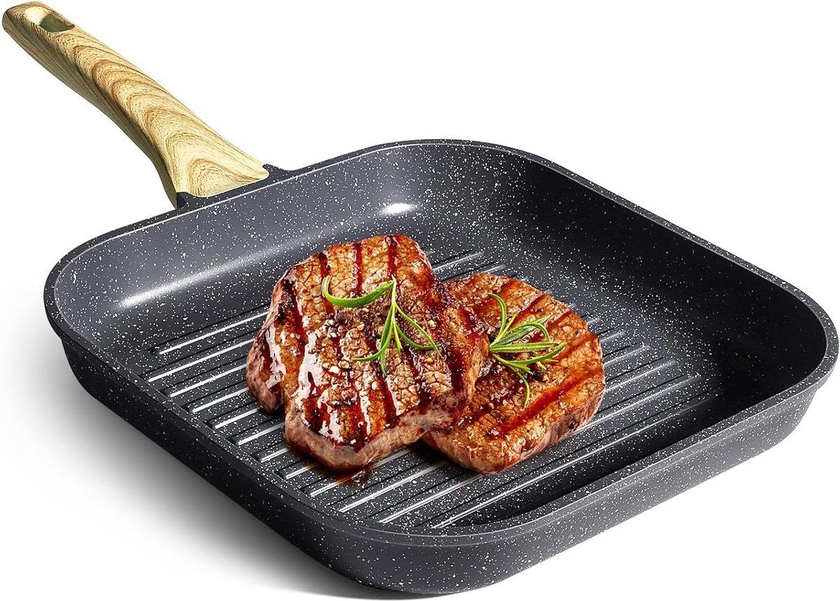 28 x 28 cm grillpan met granieten antiaanbaklaag inductie geschikt grijs