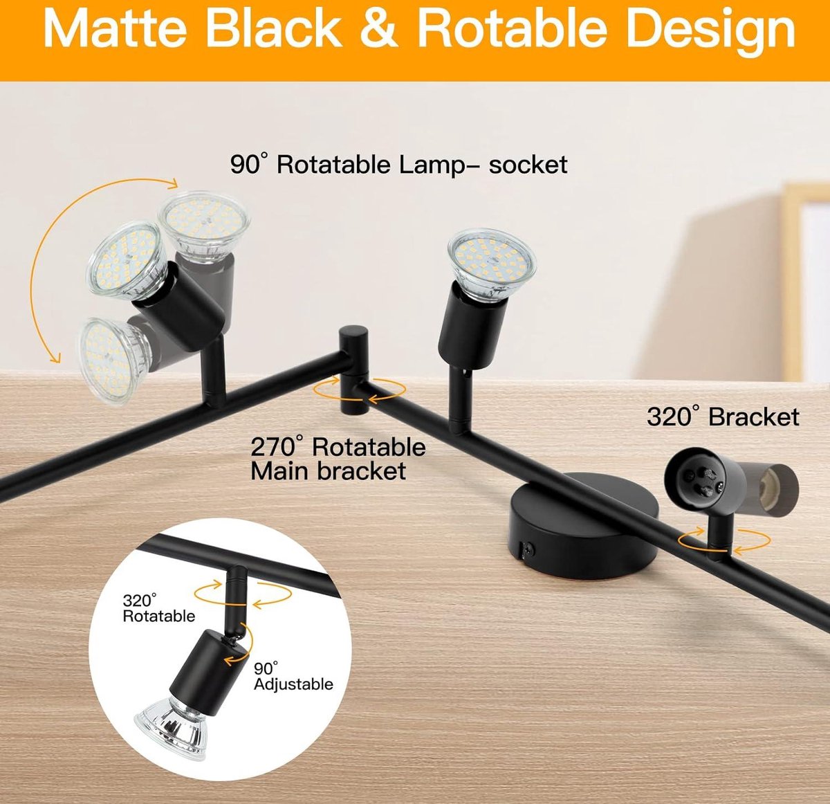 NETTLIFE LED - plafondlamp met 4 zwarte GU10 -spots, draaibaar tot 350°, moderne lamp voor gang, woonkamer, slaapkamer, keuken, industriële stijl, zonder gloeilamp NETTLIFE LED - plafondlamp met 4 zwarte GU10 -spots, draaibaar tot 350°, moderne lamp voor gang, woonkamer, slaapkamer, keuken, industriële stijl, zonder gloeilamp
