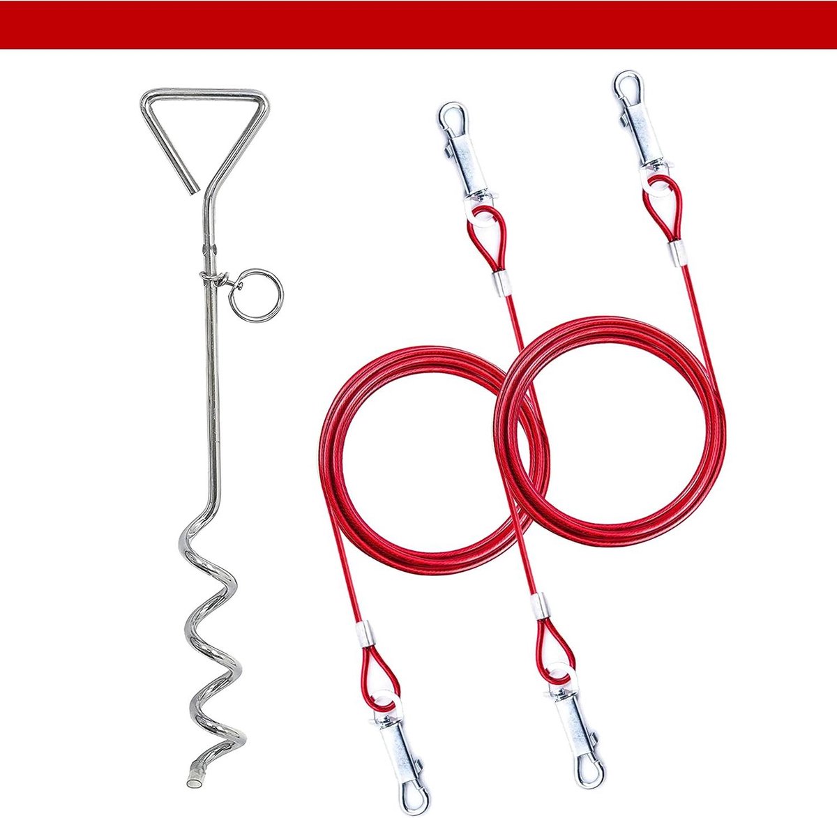Goedkoopste Grondanker hond - 18 meter Hondenkettingen voor buiten - Hond Tie Out Kabel - Heavy Duty Ground Spike Stake - Hond Tether Outdoor - Hond Camping Accessoires - Kabel & Spel - 6 ft - Rood Grondanker hond