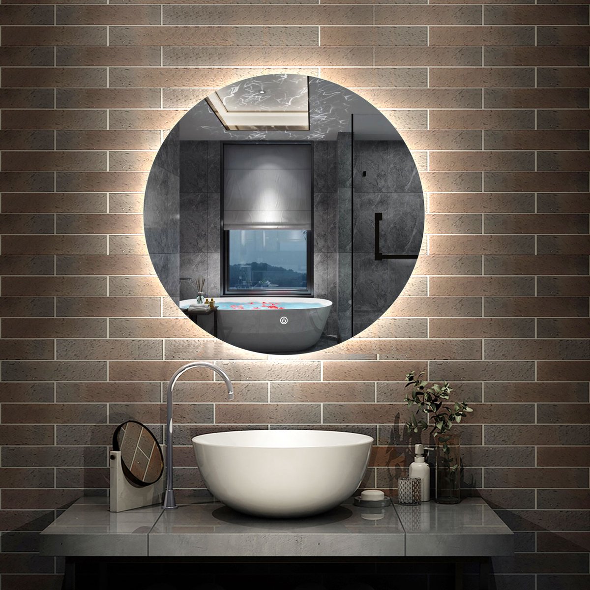 LED badkamerspiegel rond 80cm met verlichting Badkamerspiegel koud wit met aanraakschakelaar Mistvrij Dimbaar Geheugenfunctie