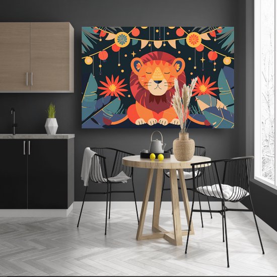 Leeuw schilderij - Dier wanddecoratie - Canvas schilderijen Planten - Woonkamer decoratie industrieel - Canvas met baklijst schilderijen woonkamer - Kunstwerk canvas met baklijst 150x100 cm