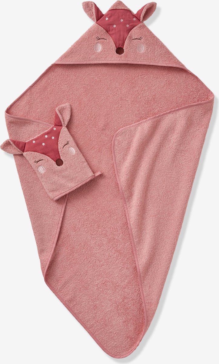Vertbaudet Badcape + washandje Hertje