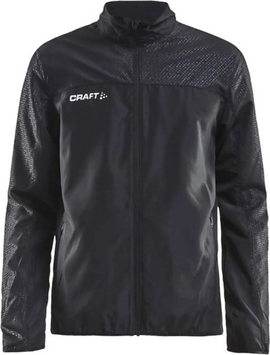Zwarte Craft sportjas met ronde kraag, ronde schouder- en mouwpanelen met textuur.