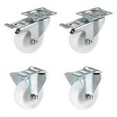 Roues de transport professionnel de 4 - diamètre Ø 75 mm - plaque à visser env. 60 x 42 cm - roulettes fixes - roulettes pivotantes avec frein - roulement à rouleaux - charge max. 60 kg/roue - 04007505