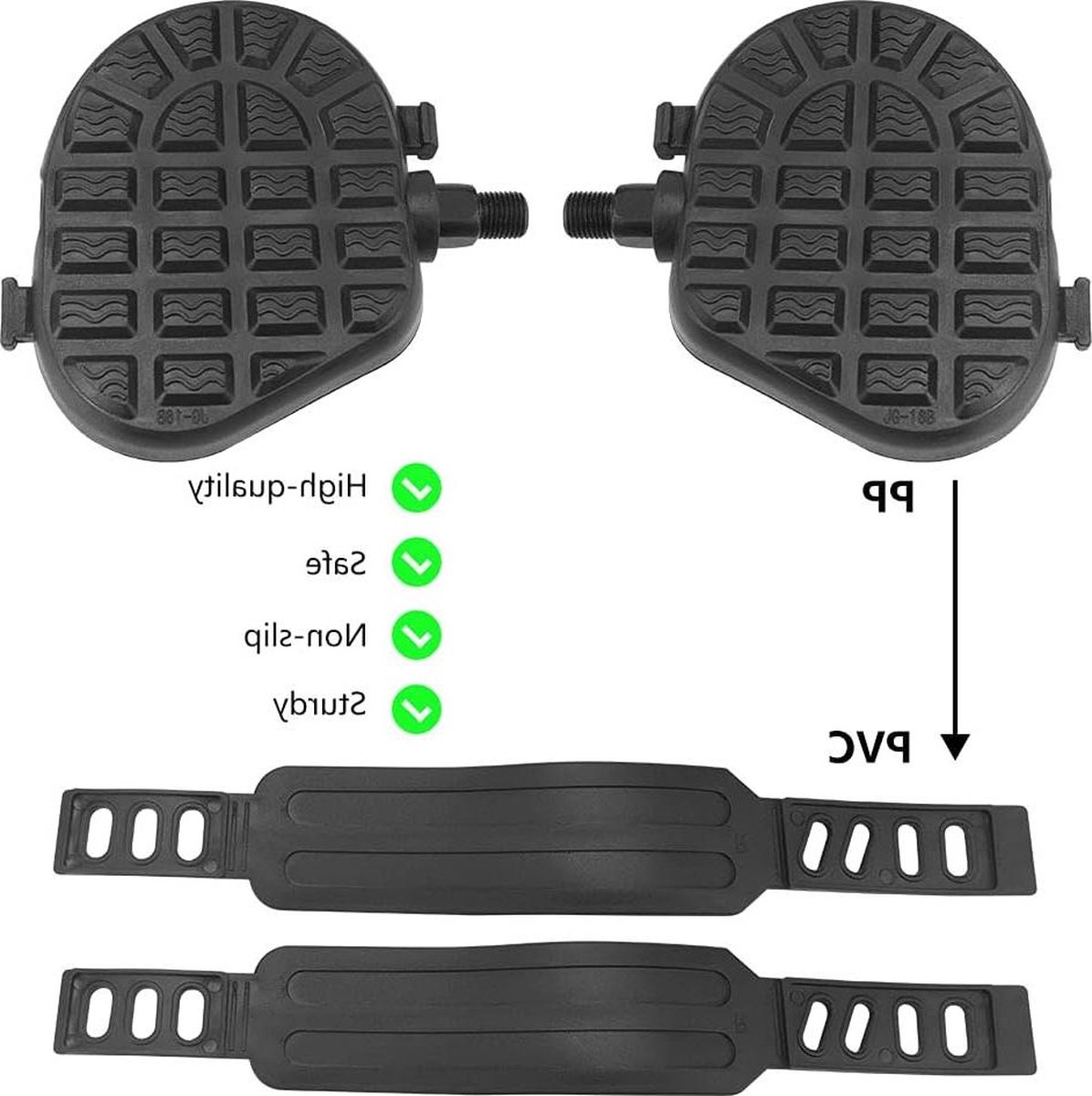 Hometrainer pedalen - zwart - 1 paar - fietsvoeten - spinning - pedaalriem