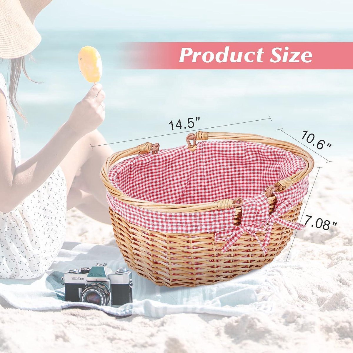 Lot De 2 Paniers De Pique-nique En Osier Avec Poignées Et Doublures, Panier De Fleurs En Rotin, Panier De Rangement Pour Bonbons, Blanc