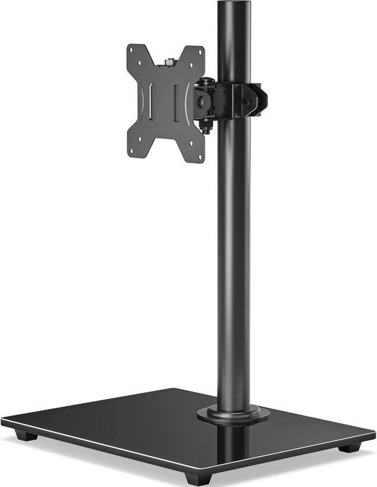 BONTEC Monitorhouder 13-32 inch plat/gebogen scherm tot 10 kg, monitorstandaard van gehard glas, instelbare bewegingskanteling ± 75° rotatie ± 80° 360°, VESA 75/100 mm