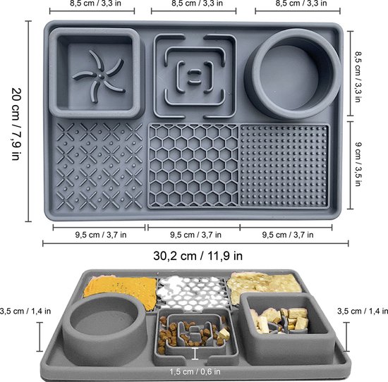Colorful Sun® Tapis de léchage en silicone - Tapis de léchage pour chien - Tapis de léchage pour chat - 1 pièce - Slowfeeder - Tapis d'alimentation pour chien - Tapis anti-reniflement pour chien - Tapis de léchage pour chien - Gris