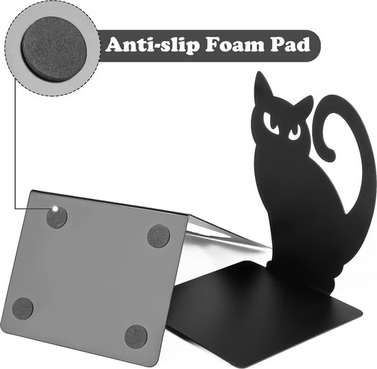 2 Stuks Zwarte Kat Boekensteunen Metaal - Antislip Decoratieve Boekensteun 13,5 X 16 Cm