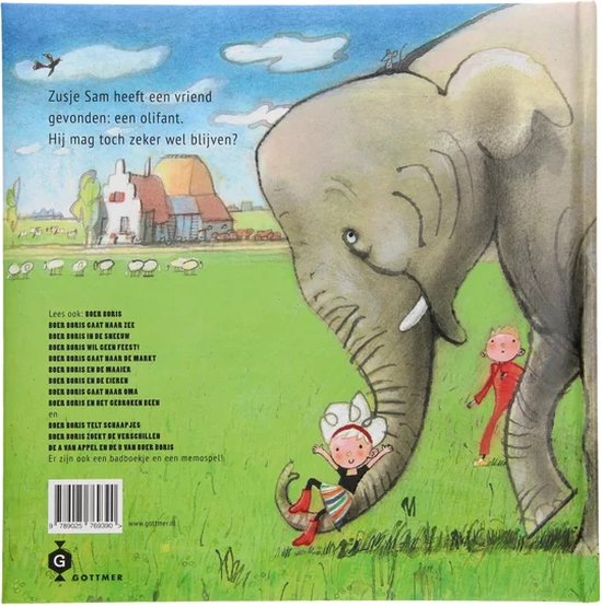 Boer Boris en de olifant; boerderij met schapen, een olifant en een jongen.