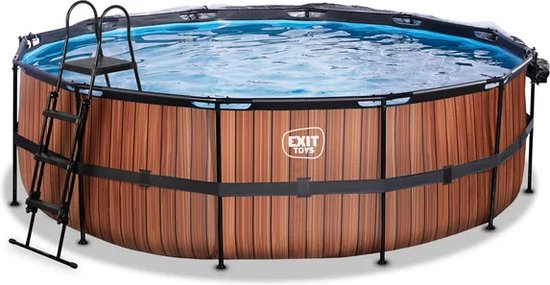 EXIT Wood zwembad ø450x122cm met zandfilterpomp en overkapping - bruin