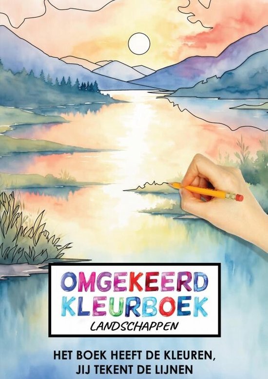 Foto: Omgekeerd kleurboek landschappen het boek heeft de kleuren jij tekent de lijnen