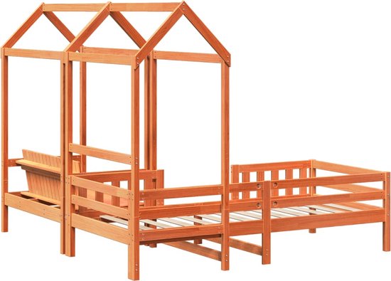 vidaXL - Lit enfant - avec - maison - solide - bois de pin - marron lavé - 90x200 - cm