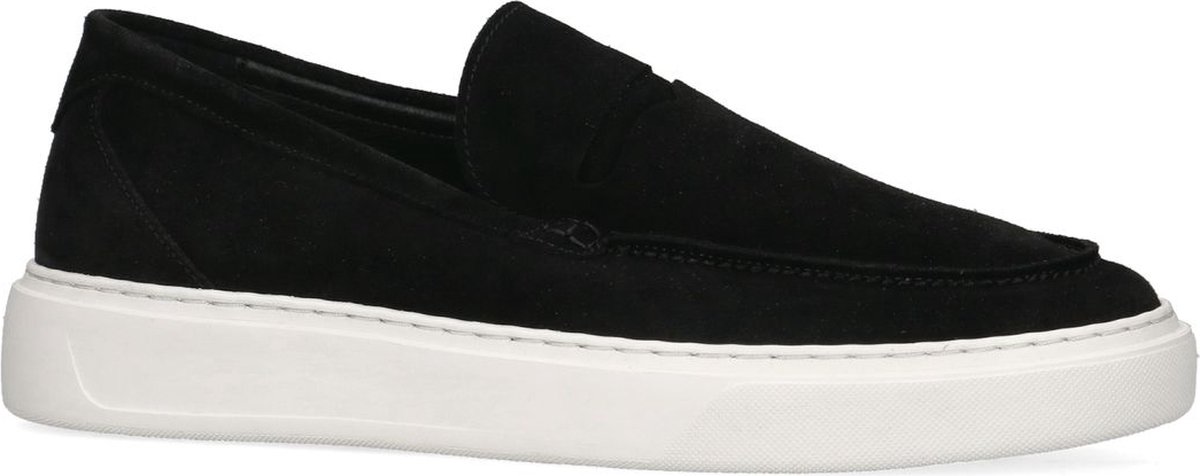 Manfield - Heren - Zwarte suède loafers met sportieve zool - Maat 42