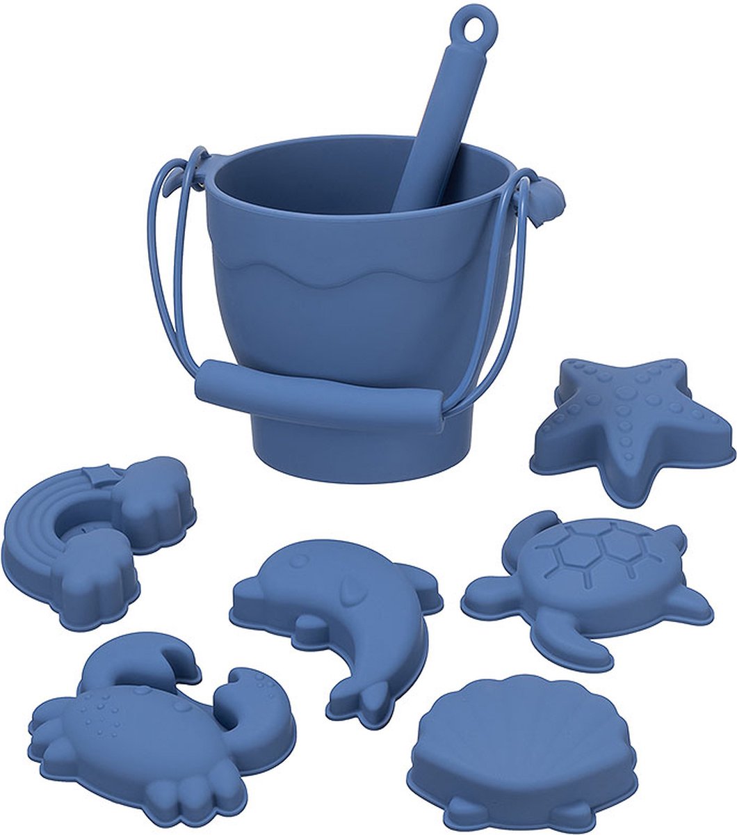 Strandspeelgoed Strandset Zandbak Strandemmer schepje & 6 zandvormpjes BPA Vrij Duurzaam Blauw