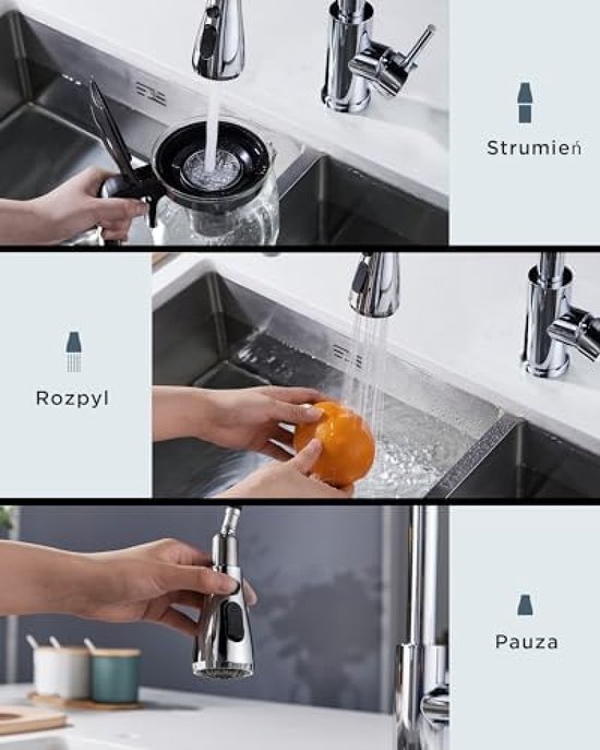 ONECE Wit Keukenkraan met 3 Straalsoorten, Keukenmengkraan met Uittrekbaar, Gootsteenkraan Met 360° Draaibare, Eengreepsmengkraan Spoelbak Kraan Keuken, Roestvrij Staal, Keramische Ventielkern