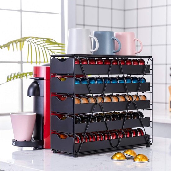 EXZACT Koffie Capsule Lade Compatibel met Vertuo, Niet verkocht of gemaakt door Vertuo, Max. capaciteit 40 Pod - Machine Stand Matte Afwerking Bovenkant, Pods Opslag Houder Dispenser