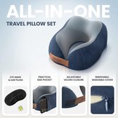 Bol.com Beweeg over de afbeelding om in te zoomen Nekkussen Memory Foam Reiskussen: Set met Slaapmasker Oordopjes + Tas | Reis A... aanbieding
