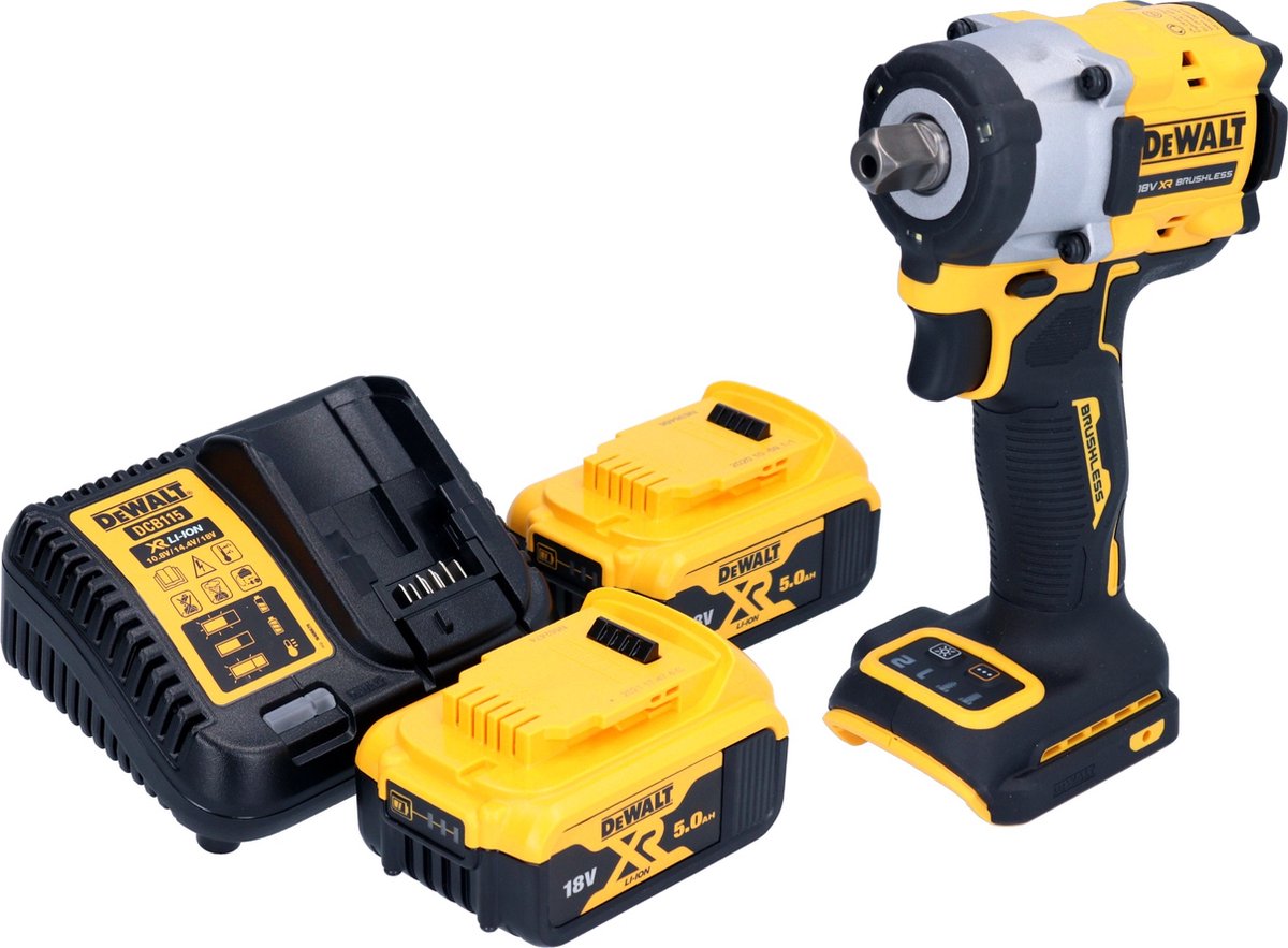 DeWalt DCF 922 P2 accu-slagmoersleutel 18 V 406 Nm 1/2" borstelloos + 2x oplaadbare accu 5.0 Ah + lader
