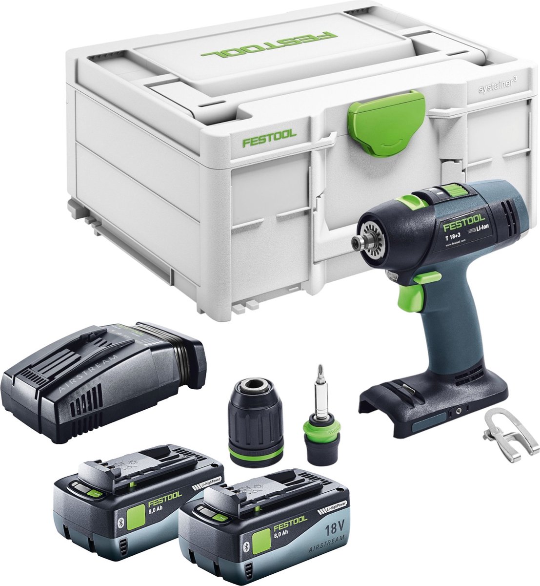 Festool T 18+3 Basic accuschroefboormachine 18 V 50 Nm borstelloos + 2x accu 8.0 Ah + snellader + systainer
