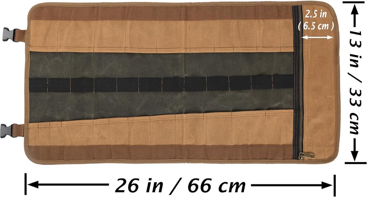 Canvas Gereedschapsrol, 23-Pocket Heavy Duty Waxed Canvas Tool