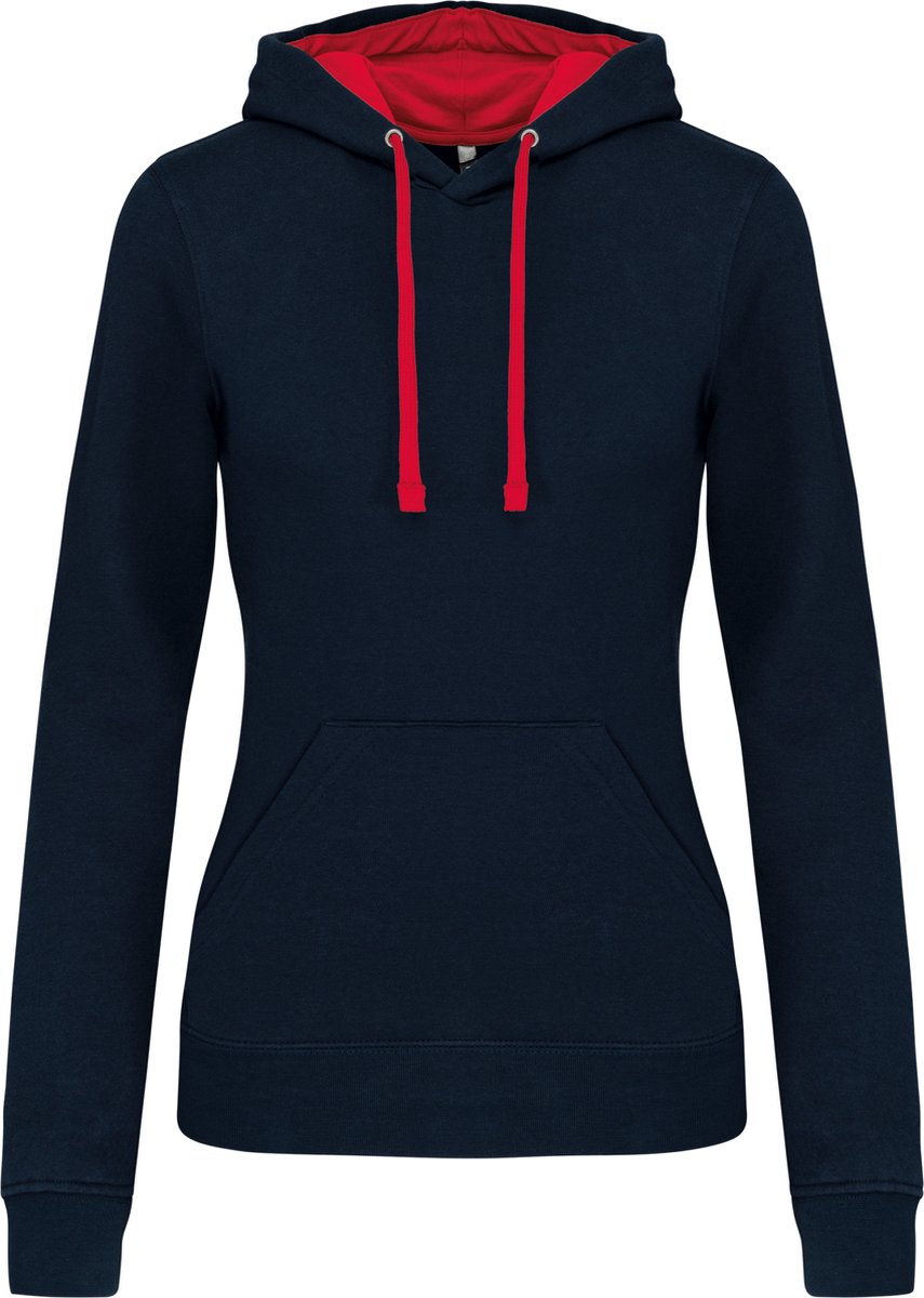 Kariban Damessweater met capuchon in contrasterende kleur K465 - NAVY / RED - XL