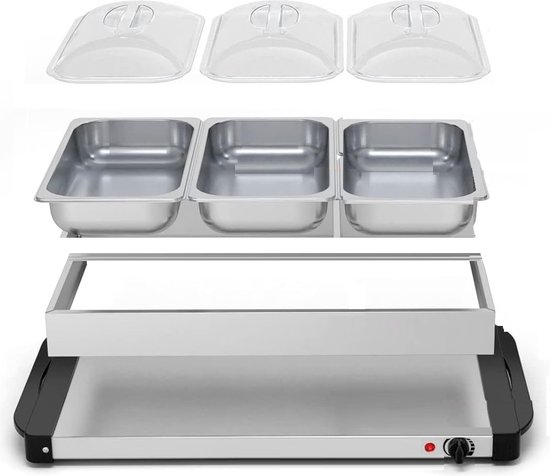 Babij Cookingh Buffetwarmer - Warmhoudplaat - Chafing Dish - Bain-marie - Voedselwarmer - 3x2.4L - Roestvrij Staal — afbeelding 4