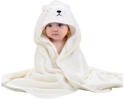Wit - IJsbeer - Badcape - Baby Handdoek - Zachte Poncho - Badhanddoek - Met Capuchon - Badponcho - Dieren - Baby fleecedeken - Baby en Peuters - 0-3 jaar - Babydeken - Babycape - Wikkeldeken - Kraamcadeau - Handdoek - Kleuter - Multifunctionele