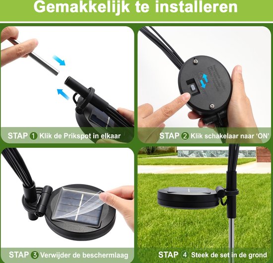 LED Solar Priklamp/Fakkel Tuinverlichting met Zonne-energie - Set 4 Stuks - Aptoza Torky - Dag en Nacht Sensor - Mat Zwart - Kunststof - Inclusief Gratis LED Grondspot op Zonne-energie | BES LED