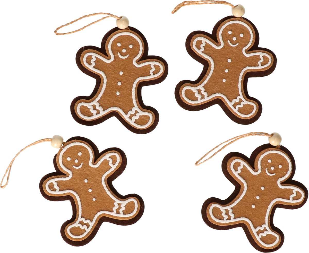 Othmar Decorations Kersthangers peperkoek - 4x st - 7 x 8 cm - kerstornamenten Bruin