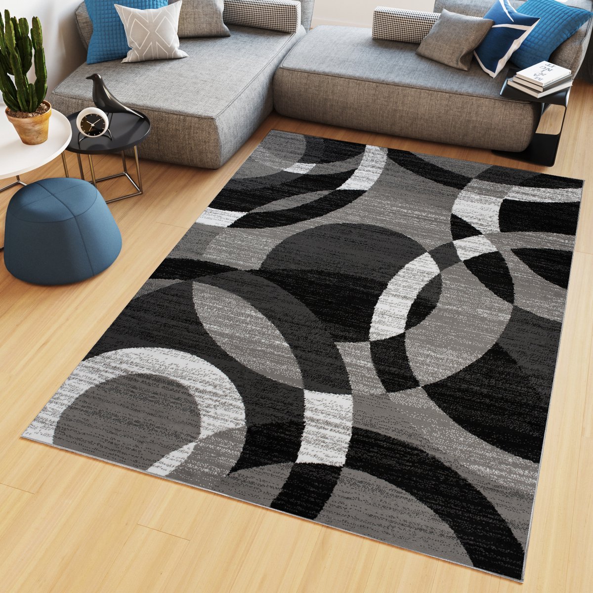 Tapiso Maya Vloerkleed Grijs Antraciet Laagpolig Tapijten Maat- 160x220