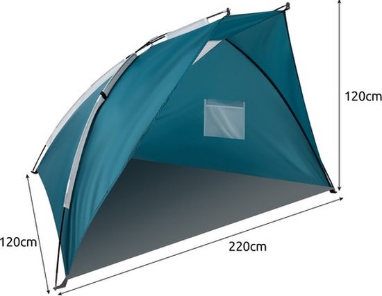 MOZY - Strandtent - 220 x 120 x 120 - Blauw - met Draagtas - Opvouwbaar - Zonwering - Windbescherming - Zonbescherming - Strand Tent - Beachtent van MOZY — afbeelding 2