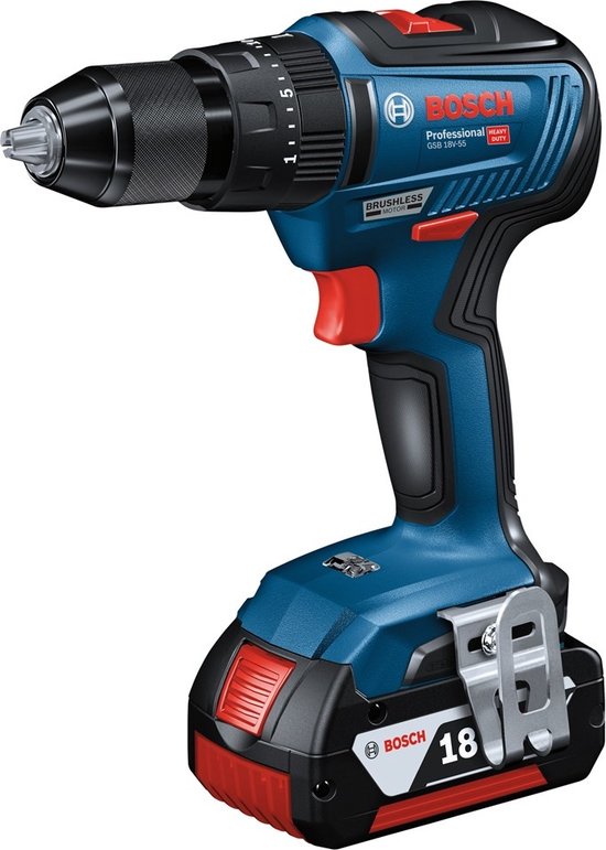 Bosch Professional GSB 18V-55 Accuboormachine - Met 2x 18V accu's en lader