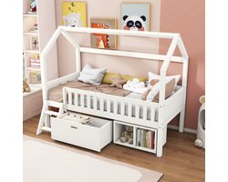 Product: Sweiko Huisbed, Kinderbed, Jeugdbed 200x90cm, Met Lades en Opslagvakken, Geschikt voor Jongens en Meisjes, met Uivalbeveiliging, Wit, van het merk 