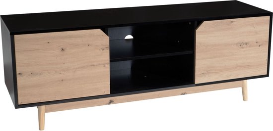 Rootz Lowboard TV-meubel - TV-dressoir - Entertainmentmeubel - Modern zwart eiken design - Ruime opbergruimte - Kabelbeheer - Vloerbescherming - 150 cm x 40 cm x 55 cm