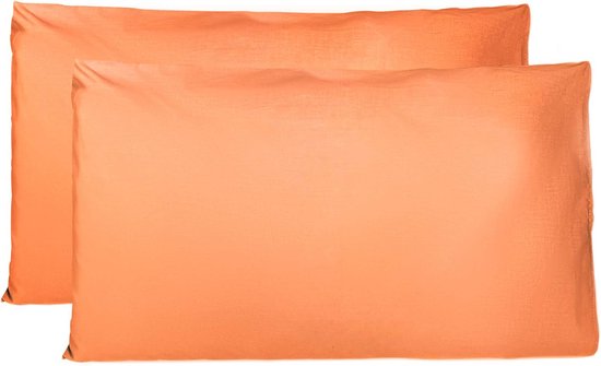 Paar kussenslopen 100% Pure katoen 50x80 CM, Set van 2 Bed Kussen Stoffen Gemaakt in Italië, Tassluiting, Solid Color, Standaard Maat met - Oranje