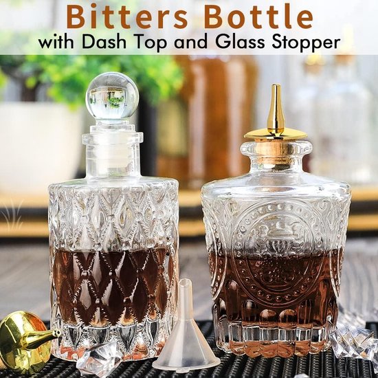 Petite Bouteille En Verre Pour Sirop, Absinthe, Liqueur - 90 Ml, Design Cube - Pour Bar, Cocktails, Déco - 2