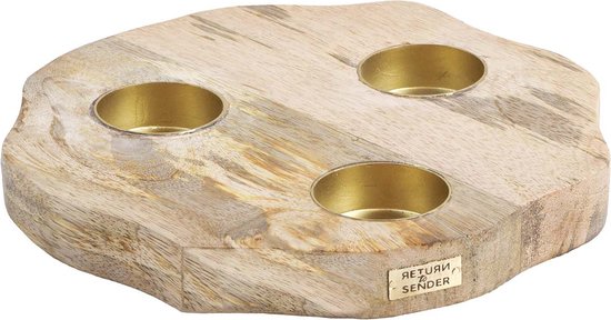 Return to Sender Kaarsenplateau - Mangohout - Ø 18cm - 3 waxinelichtjes