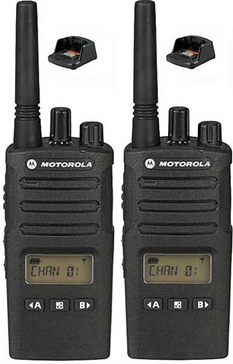 Set van 2 Motorola XT460 IP55 PMR446 Portofoon met display en tafellader