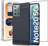 ebestStar - Coque compatible avec Samsung Galaxy Note20 (4G, 5G), Etui Protection Motif Carbone, Antichoc Souple TPU, Bleu Foncé + Verre Trempé