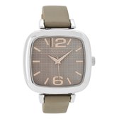 OOZOO Timepieces - Zilverkleurige horloge met taupe leren band - C9182
