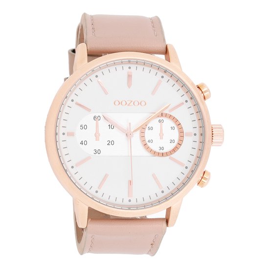 OOZOO Timepieces - Rosé goudkleurige horloge met poeder roze leren band - C9056