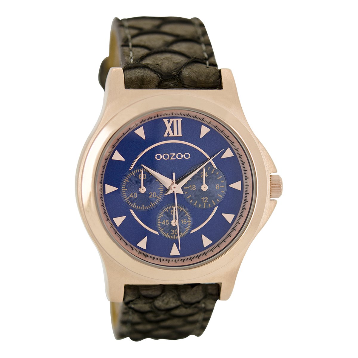 OOZOO Timepieces - Rosé goudkleurige horloge met donker bruine leren band - C6573