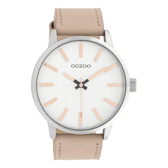 OOZOO Timepieces - Zilverkleurige horloge met oud roze leren band - C10031