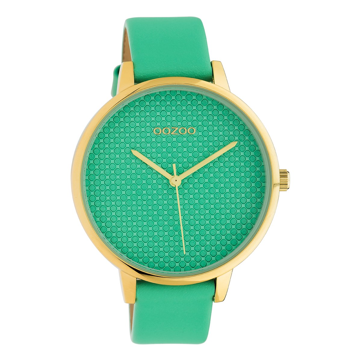 OOZOO Timepieces - Goudkleurige horloge met biscay groene leren band - C10593