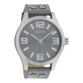 OOZOO Timepieces - Zilverkleurige horloge met aqua grijze leren band - C1060